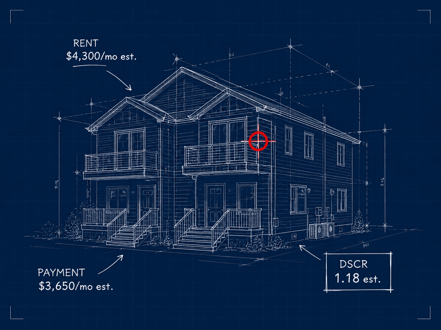 Blueprint property with rent, payment and DSCR annotations
